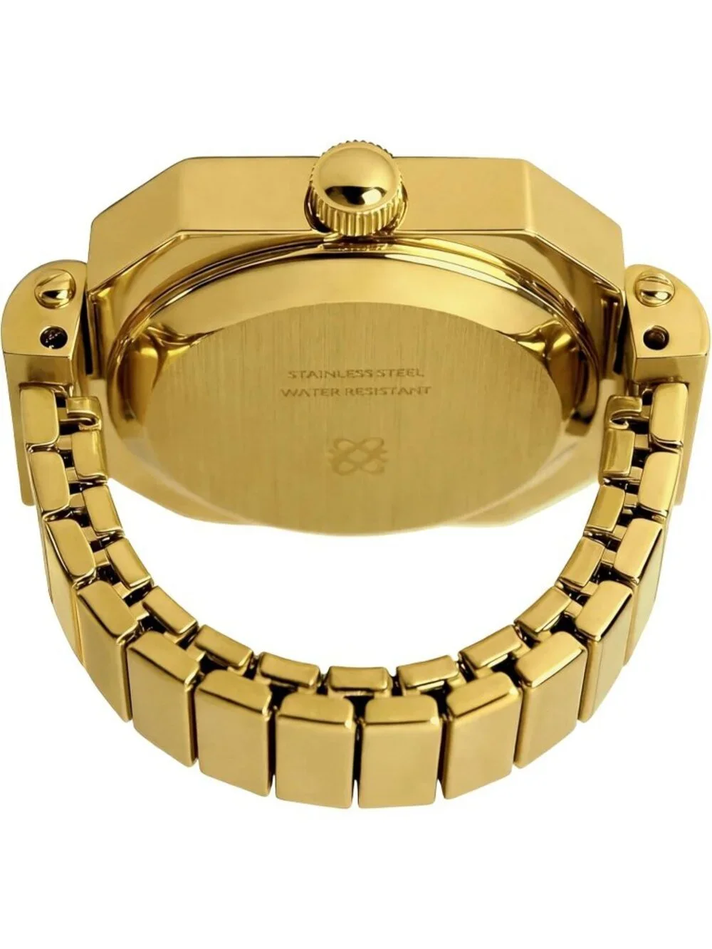 Unisex Gold Green Analog Quartz Gem Cut Lab Grown Sofia Prism Finger Ring Watch